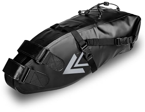 AFISHTOUR Borsa da sella per bicicletta, 10/13 l, impermeabile, da mettere sotto il sedile, per mountain bike, bici da strada, viaggi, (nero)