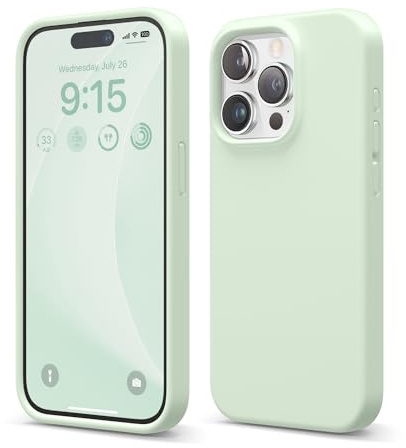 elago Liquid Silicone Case Compatible with iPhone 15 Pro Case, Premium Silicone, Full Body Protective Cover [4 Layer Shockproof Structure], Anti-Scratch Soft Microfiber Lining (Soft Mint)