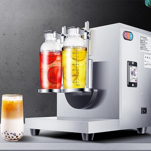 LBMED Double Head Milk Tea Shaking Machine, Automatic Cocktail Shaker with Press Cup Shrapnel, Adjustable 350ml-1000ml Cup Clamp Height and 1-180S Timing, 360° Even Shaking, No Spillage, for Coffee