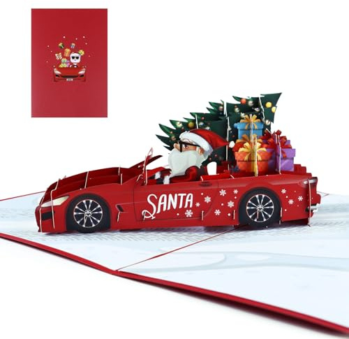 Biglietto di Natale 3D Biglietto Auguri Pop Up Babbo Natale con Busta Cartolina Natalizia Biglietti Vintage Regalo per Festa Natale