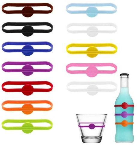 jatimdotin 12 Pezzi Segnabicchieri Silicone, Identificatore del Bicchiere di Vino, Segnabicchiere Colorati Riutilizzabili Marcatori di Bevande per Champagne Whisky Martini Drink