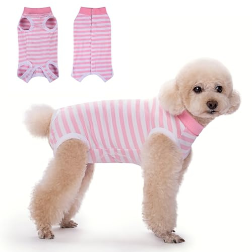 TQFlow Dog Surgery Recovery Suit, Surgical Bodysuits Abdominal Wounds Protector for Female Male, Dog Cone E-Collar Alternative, Surgical Onesie Suits Prevent Licking for Small, Medium Puppy (Pink, L)