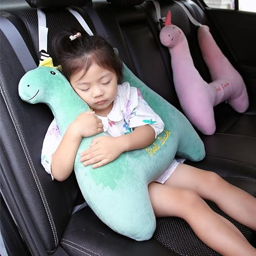 Oreiller de voyage pour enfants en voiture, appui-tête ergonomique avec sangle de ceinture de sécurité réglable pour un sommeil confortable (vert)