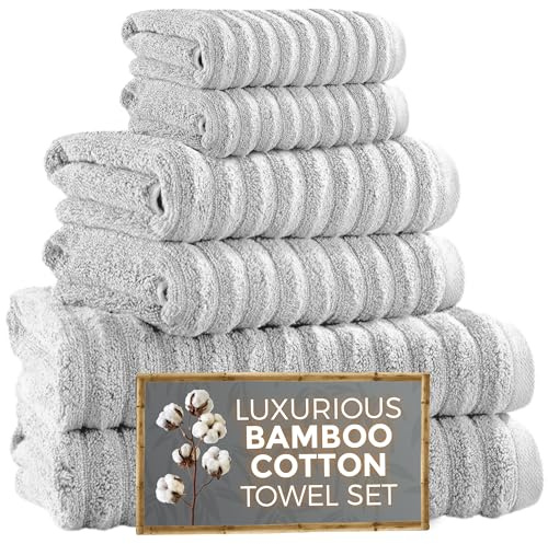 Towelogy® Luxury Towel Bale Set | Premium Blend of 60% Bamboo and 40% Cotton | 2x Bath Towels, 2x Hand Towels, 2x Face Cloths | Super Soft, Quick Dry and Skin-Friendly Bathroom Towels (SIlver)