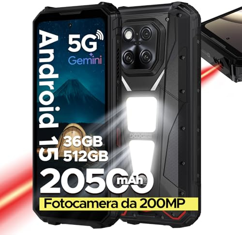 DOOGEE V Max LR Rugged Smartphone 5G, 36GB+512GB Telefono Indistruttibile, 20500mAh/45W, 1200LM, 130dB Altoparlante, 6.78 FHD+ 120Hz, Android 15, MTK 7300 Octa Core, 5G Dual SIM/NFC/BT5.4 - Nero