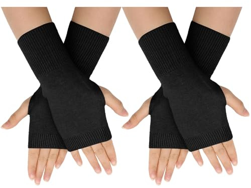 VVEGCOO 2 Paia Guanti Senza Dita Donna, Guanti Caldi Invernali Senza Dita per Donna e Uomo (2 Nero)