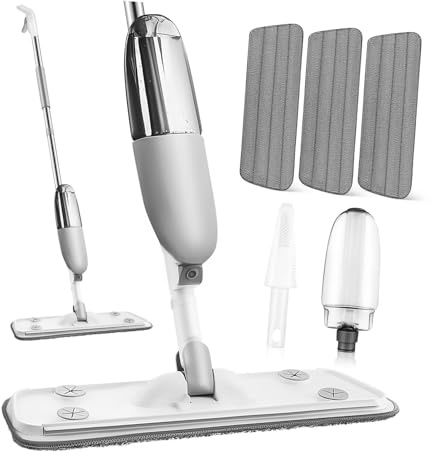 DEARMAMY Trapeador Aerosol Giratorio Recargable para Limpieza de Pisos con Almohadillas de Microfibra Lavables para Suelos Trapeador Húmedo Seco