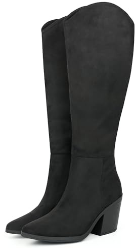 Hawkwell Bottes Cuissardes pour Femme - Hautes au-dessus du Genou à Talon Bloc Épais et Bout Pointu - Bottes Habillées Classiques - Suède Noir - Taille 38 EU