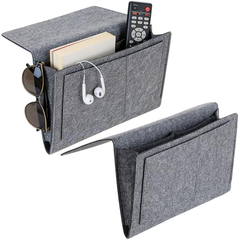 HhBdy 2 Piezas Bolsa de Fieltro para Colgar con 5 Compartimentos de Cama | Organizador de Cama de Fieltro para periódicos Gafas teléfono Inteligente (Gris)