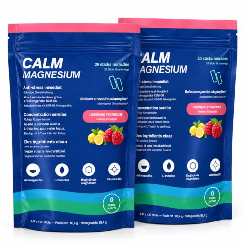 SuperCalm Cortisol LOT de 2 Anti Stress | Formule Ashwagandha, L-Theanine + Magnésium Glycinate & Vitamine D3 | Apaise le stress quotidien | 0 Sucre Goût Framboise 100% naturel | Routine simple