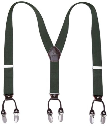 KANGDAI Cowhide Leather Mens Braces for Trousers with Strong Clips Y Style Gift Box Heavy Duty Braces 3.5cm Wide One Size Suspenders Adjustable for Men and Women