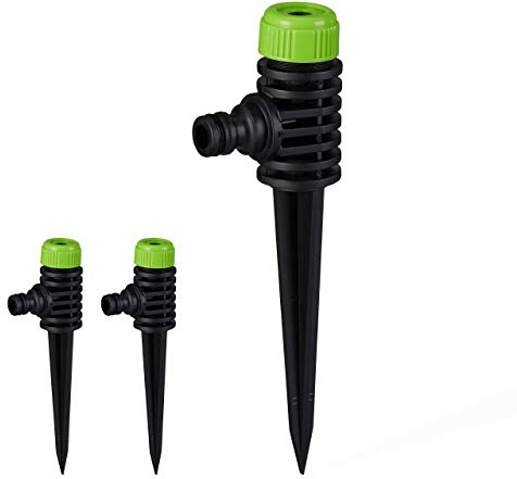 Relaxdays Sprühregner Garten, 1/2 Zoll Wasserschlauchanschluss, mit Erdspieß, Flächen bis 30 m², Sprinkler, grün-schwarz