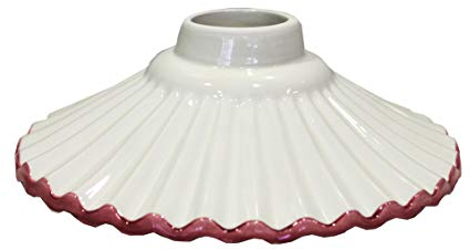 Keyhomestore Lampenschirm aus Keramik weiß glänzend mit rosafarbenem Rand Ø20 cm Vintage-Stil, Ersatz für rustikale oder Shabby Chic Hängelampen, ideal für Küche und Wohnzimmer.