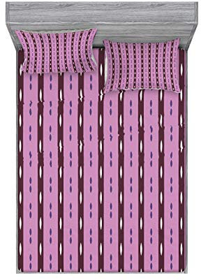 ABAKUHAUS Geometrisch Buntes Spannbetttuch- und Kissen-Set, Wulstige Diamant-Formen, Dekoratives und Bedrucktes 3-teiliges Bettwäscheset, 135 cm x 190 cm, Maroon Aubergine Weiß