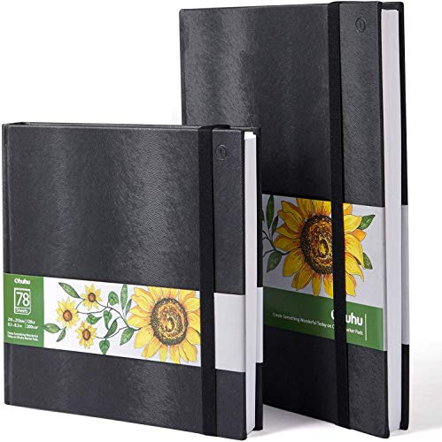 Ohuhu Lote de 2 Cuaderno de Bocetos, Bloc Dibujo, Papel liso 200 GSM para dibujo, 78 hojas / 156 páginas, Profesionales, Dibujar y Hacer Bocetos, para rotuladores a base de alcohol, 21x21cm & A4
