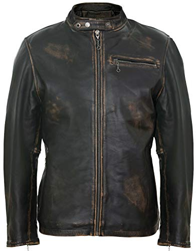 Infinity Leather Giacca da Uomo in Pelle Nera Effetto Invecchiato Vintage Stile Classico Casual da Motociclista L