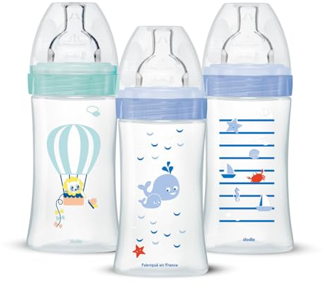 Lot de 3 Biberons Anti-colique Sensation+, Garçon, 270ml, 0-6 mois, Tétine Plate, Débit 2