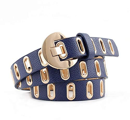 `Star Empty Damengürtel, Punk Rock Breiten Ledergürtel Waistband Dame-Gold Grommet Dornschliesse Gürtel for Frauen Taille aus Kunststoff (Color : Navy Blue)