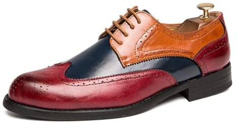 HuitJours Scarpe da uomo Oxford Dress Multicolor Brogues Wing Tips Lace Up Patchwork Due Toni di Corrispondenza Punched Round Toe, C-red, 41 EU