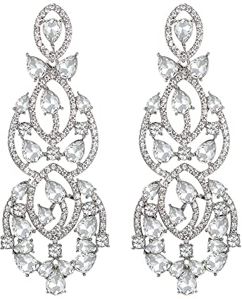 EVER FAITH Boucles d'oreilles Femme Mariage Multi Gouttes d'eau Cristal Nuptiale Clair Ton d'argent