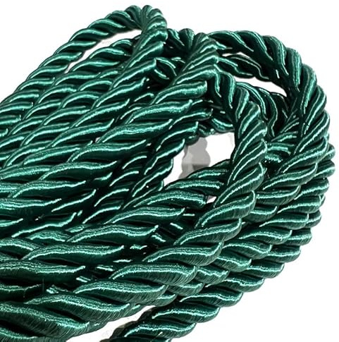 10mm Green Metallic Rope Twisted Cord Strong All Purpose Rope Soft Cotton Polyester Blend 3 Strand Cord Rope for Crafting Upholstery Trim Curtain Tieback Decoration (10mm - Green - 1 Meter)