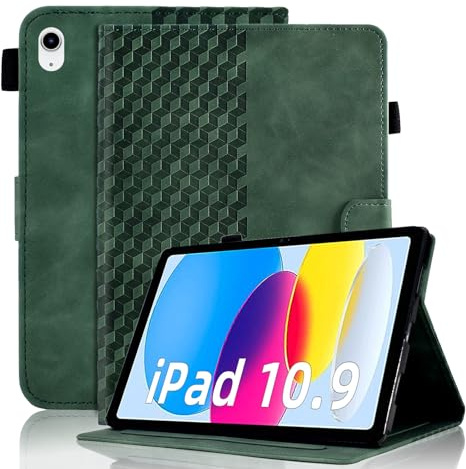 Vkooer Hülle für iPad A16 11. Generation 2025 /ipad 10. Generation 10.9 Zoll Schutzhülle PU Leder Flip Ständer Cover Case Würfel mit Stifthalter Kartenschlitz Tablet Taschen, Dunkelgrün