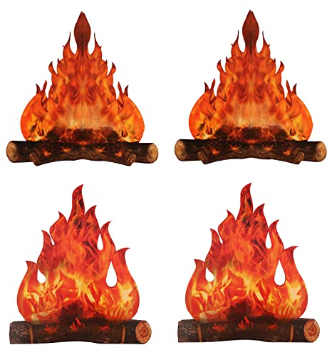 Molyorch 4 Pieces 3D Dekorative Pappe Lagerfeuer Herzstück, Künstliches Feuer, Lagerfeuer Herzstück, Pappe Lagerfeuer, für Lagerfeuer Dekoration, Camping Dekoration, Schießrequisiten