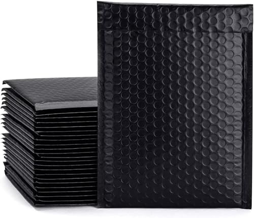 Bubble Mailers 100 Pack, Metallic Foil Bubble Mailer Waterproof Self Seal Shipping Gold Silver Black or Pink, Padded Envelopes for Mailing Packaging (Black, 140x175mm)