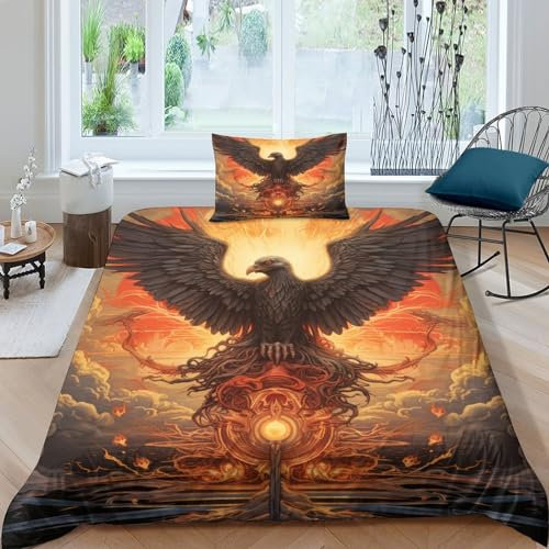 Flammenadler 2-piece Light Plush Mikrofaser Duvet Cover Warm Fliegende Tiere Duvet Cover And Pillowcase with Zip Hypoallergener Mikrofaser Für Kinder Teenager Erwachsene Bed Linen Single（135x200cm）
