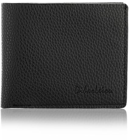 Andibro Full Grain Textured Leather Wallet, Slim Bifold Wallets for Men, Mens Small Wallet Thin Coin Purse with ID Window(Black)
