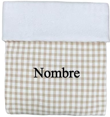 CARREDANA Manta de bebé-Arrullo para bebé Personalizada .Regalo recién Nacido. Mantas Infantiles para los más pequeños de la casa. Multiusos. (Vichy Camel+Polar Blanco)