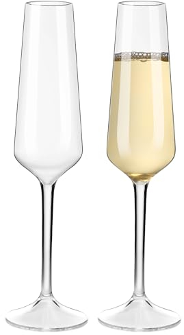 HAHASHOW Unzerbrechlich Tritan-Kunststoff Champagnergläser, Sektgläser, Camping Weingläser, 224ml Sektflöten für Party, Spülmaschinenfest, 2er Set