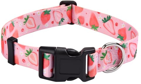 Mihqy Dog Collar for Large Dogs, Fashion Design, Strawberry,L | Neck Fit 14.9-24.8, Multiple Patterns,4 Sizes for Small Medium Large Dogs, Comfortable for Walks and Outdoor Hikes