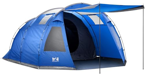 Braddon 5 Man Tent for Camping Festivals, Family Tunnel Tent, 3000mm Waterproof, Darkened Bedroom, Living Area with Standing Height, Bathtub Groundsheet, Carry Bag (L465cm x W320cm x H180/205cm)