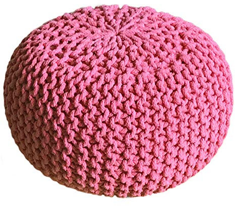 Abato Pouf Ø 55 cm Sitzpouf Strickhocker Sitzpouf Bodenkissen nachhaltig Grobstrick Optik, extra stabil, passend für jeden Wohnraum, fair gehandelt, 100% Baumwolle Naturmaterial (pink)
