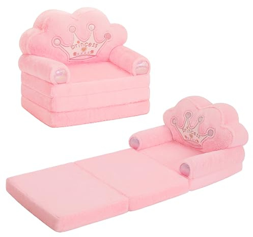 MOONBEEKI Toddler Chair Comfy，Foldable Princess Couch for Girl, Toddler Recliners for Kids Over 18 Months, Kids Furniture for Bedroom and Playroom, Pink