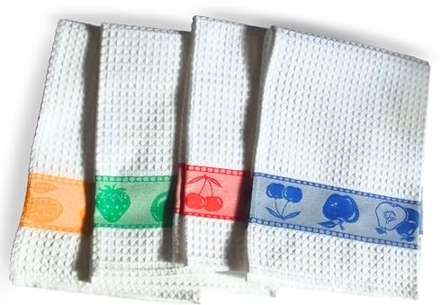 My practical house Paños De Cocina Algodón Tipo Gofre 50x70 cm (Juego de 4), Trapos De Cocina algodón Hechos en Portugal, 4 Toallas Absorbentes Y Decorativas para Hogar Y Cocina. (4, Blanco)