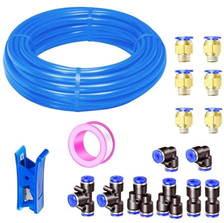 HAXIHA 10 Metri Tubo per Aria Poliuretano Blu,12mm Diametro Esterno 8mm Diametro Interno Tubo Pneumatico per Aria Compressa,Pneumatico Flessibile 32.8ft con 14 Pcs Attacchi Rapidi