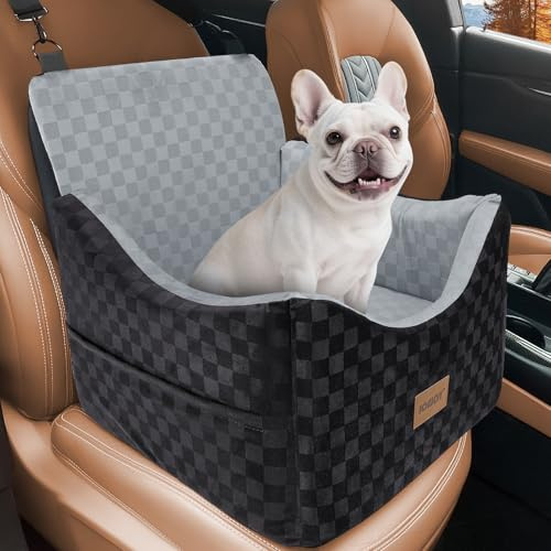 JOEJOY Small Dog Car Seat, Memory Foam Dog Booster Seat with Thick Cushion, Washable Dog Travel Bed for Medium Dogs with Detachable Cover and Storage Pockets, Adjustable Straps