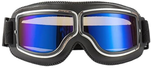 Ksvaye Motorradbrille Retro Fliegerbrille Winddicht Skibrille PU Leder Motorrad Brillen UV-Schutz Snowboard Brille für Motorcycle Motocross Bike Outdoor-Sportarten UV400 (Schwarz)