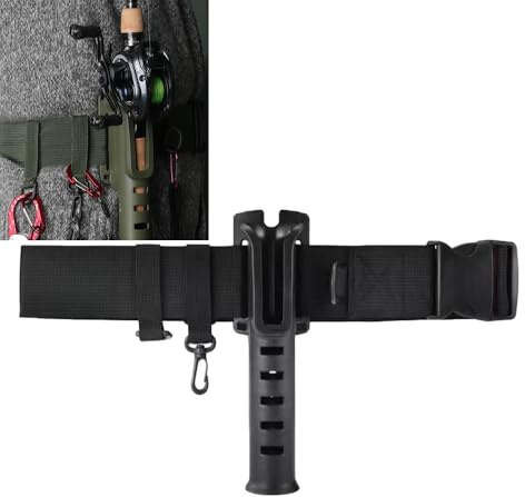 Enjoyard Support de canne à pêche réglable en forme de ceinture, support de cannes à pêche, pour surf casting et kayak, accessoire pour hommes (noir)