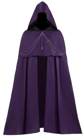 Cape médiévale pour homme - Costume gothique de vampire médiéval - Longue cape à capuche - Halloween - Cosplay - Costume de carnaval - Renaissance - Trench coat - Sorcière Hobbit - Cosplay, O violet