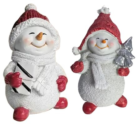 Genérico Figure di pupazzo di neve, 2 pezzi di resina, centrotavola per la decorazione della casa, decorazioni per la tavola del pupazzo di neve per le vacanze invernali, statua carina per Escri