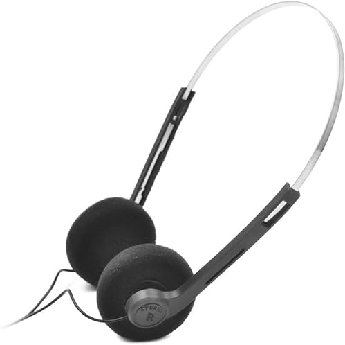 Ssmmam Casque rétro filaire, noir, mini casque stéréo léger avec cordon, casque vintage des années 80 et 90 pour la plupart des téléphones portables