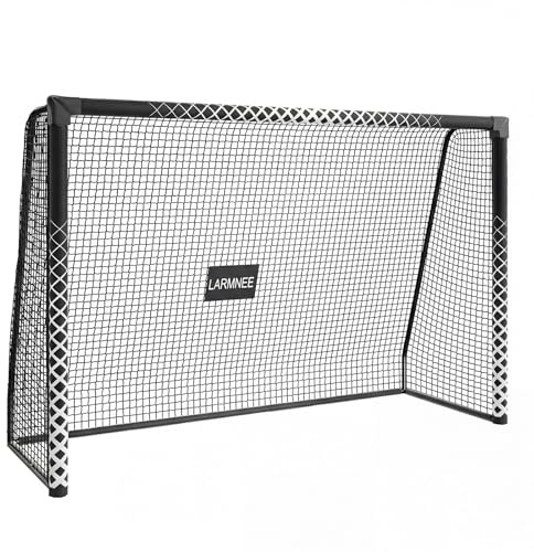LARMNEE Portería de Fútbol Grande, 240 x 85 x 160 cm, Incluye Piquetas en U, con Protección de Espuma de Polietileno, para Exterior, Jardín y Campo de Juego, Negro y Blanco EBW240FG02