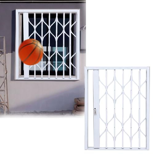 Robust säkerhetsfönstergaller – utomhus fönsterstänger i aluminium för inbrottsskydd, osynliga glidande och vikbara galler för källare, hundbarriär (83 x 109 cm)