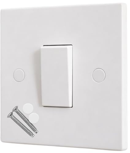 Single Wall Light Switch, 1 Way 10 Amp, 1 Gang - Square Edge White Moulded Light Switch, Single Switches for Living Room Bedroom Wall