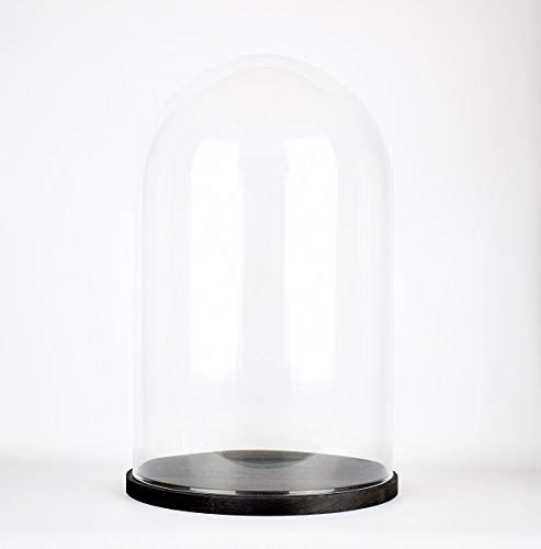 EMH - Campana a cupola in vetro soffiato a bocca, trasparente, con base nera, 40 cm