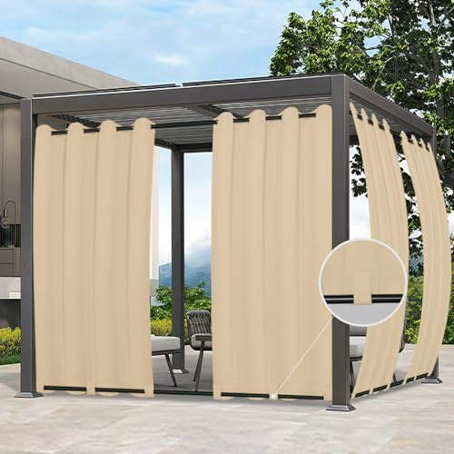 Easy-Going Outdoor Curtains Waterproof Windproof Weatherproof Curtain for Patio, Cabana, Porch, Pergola and Gazebo, Grommet Top and Tab Bottom Drape, 1panel, 54x96 inch, Beige