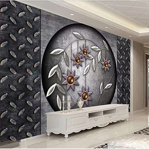 YABAOST Papel Tapiz Fotográfico 3D 200X100Cm Autoadhesivo Pvc Impermeabile Metal Plantas Flores 3D Mural Papel Tapiz Sala De Estar Dormitorio Sofá Fondo Pared Pegatina De Pared Arte